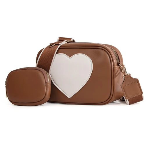 BAELLERRY N8936 Crossbody Bag Heart Pattern Women Ladies Shoulder Bag with Small Bag - Brown - 2