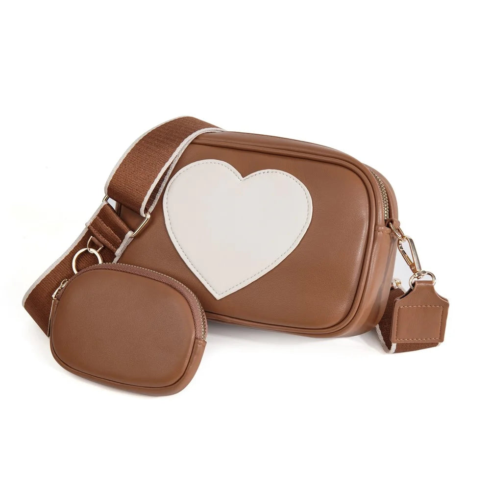 BAELLERRY N8936 Crossbody Bag Heart Pattern Women Ladies Shoulder Bag with Small Bag - Brown - 5