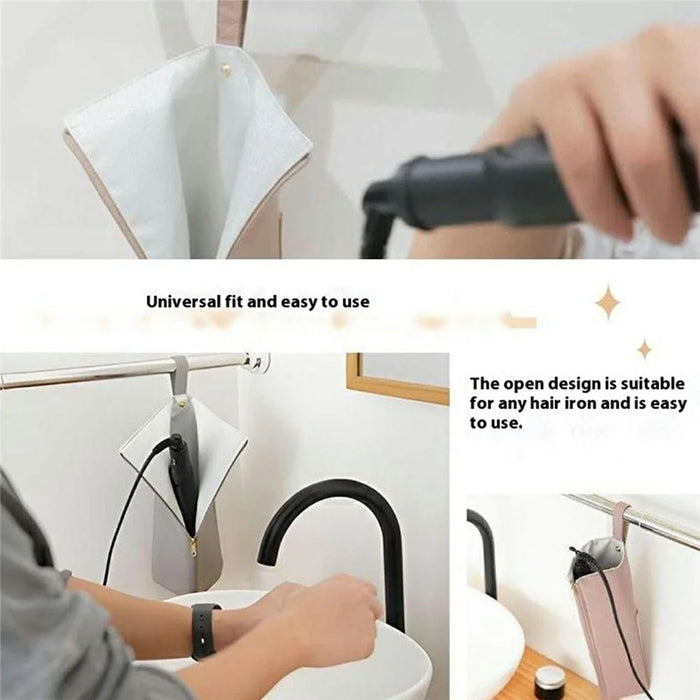 Portable Curling Iron Storage Bag Heat Resistant Travel Home Curling Iron Hanging Organizer - Black - 3
