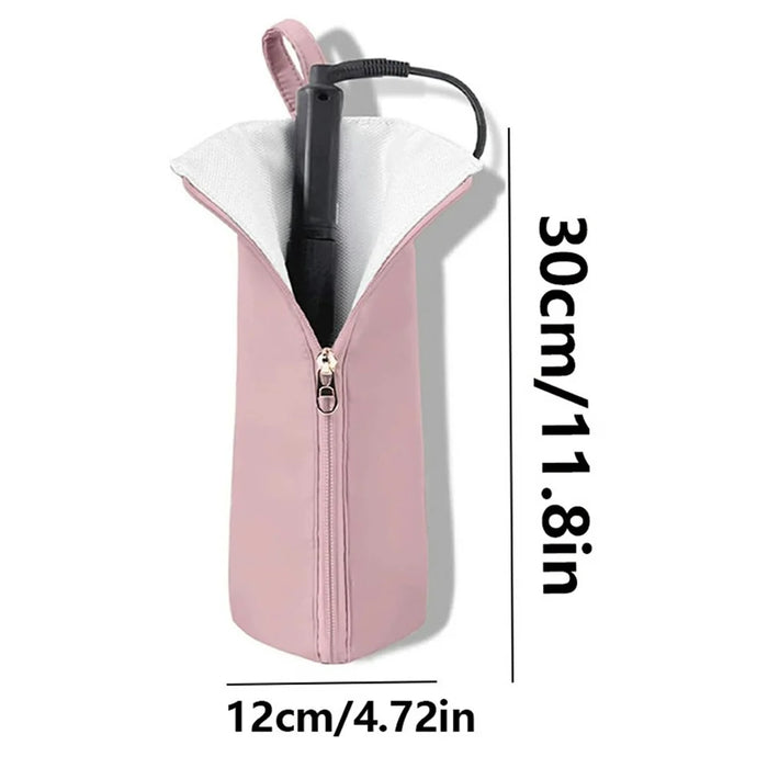 Portable Curling Iron Storage Bag Heat Resistant Travel Home Curling Iron Hanging Organizer - Black - 4
