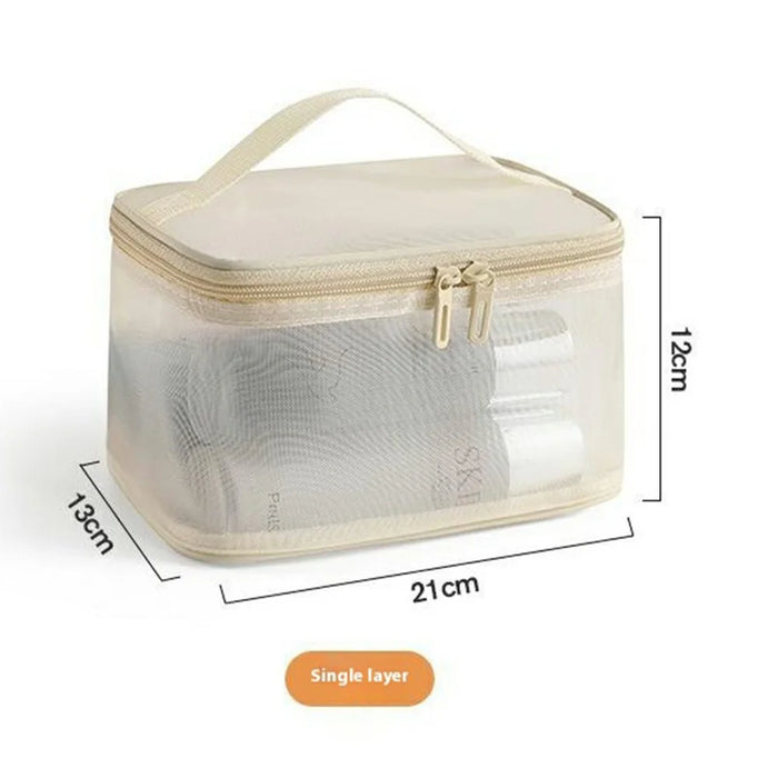 Single Layer Zipper Mesh Toiletry Bag Travel Portable Makeup Cosmetics Storage Organizer - Black - 4