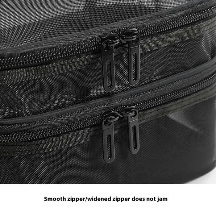 Double Layer Zipper Mesh Toiletry Bag Portable Travel Nylon Makeup Cosmetics Storage Organizer - Black - 4