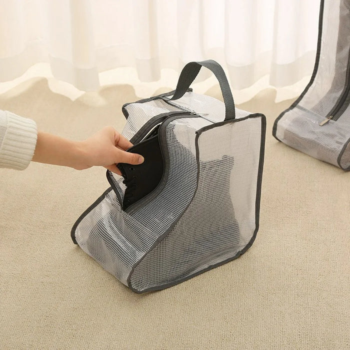 Dustproof Shoes Storage Bag with Zipper See Through PVC Waterproof Short Boots Organizer - Black Edge - 2