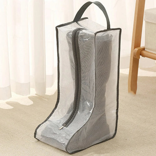 Dustproof Shoes Storage Bag with Zipper See Through PVC Waterproof Thigh Boots Organizer - Grey Edge - 1