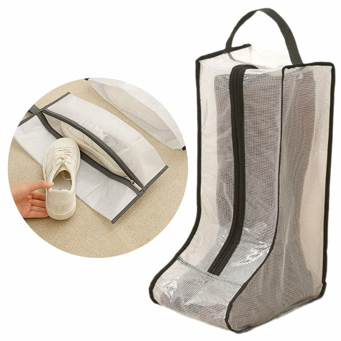 Dustproof Shoes Storage Bag with Zipper See Through PVC Waterproof Thigh Boots Organizer - Grey Edge - 2