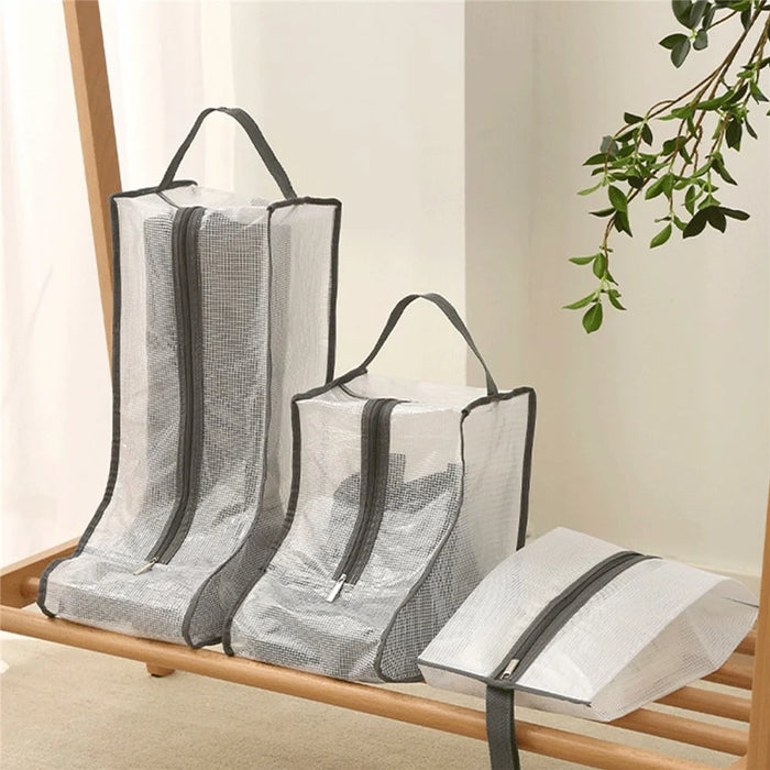 Dustproof Shoes Storage Bag with Zipper See Through PVC Waterproof Thigh Boots Organizer - Grey Edge - 6