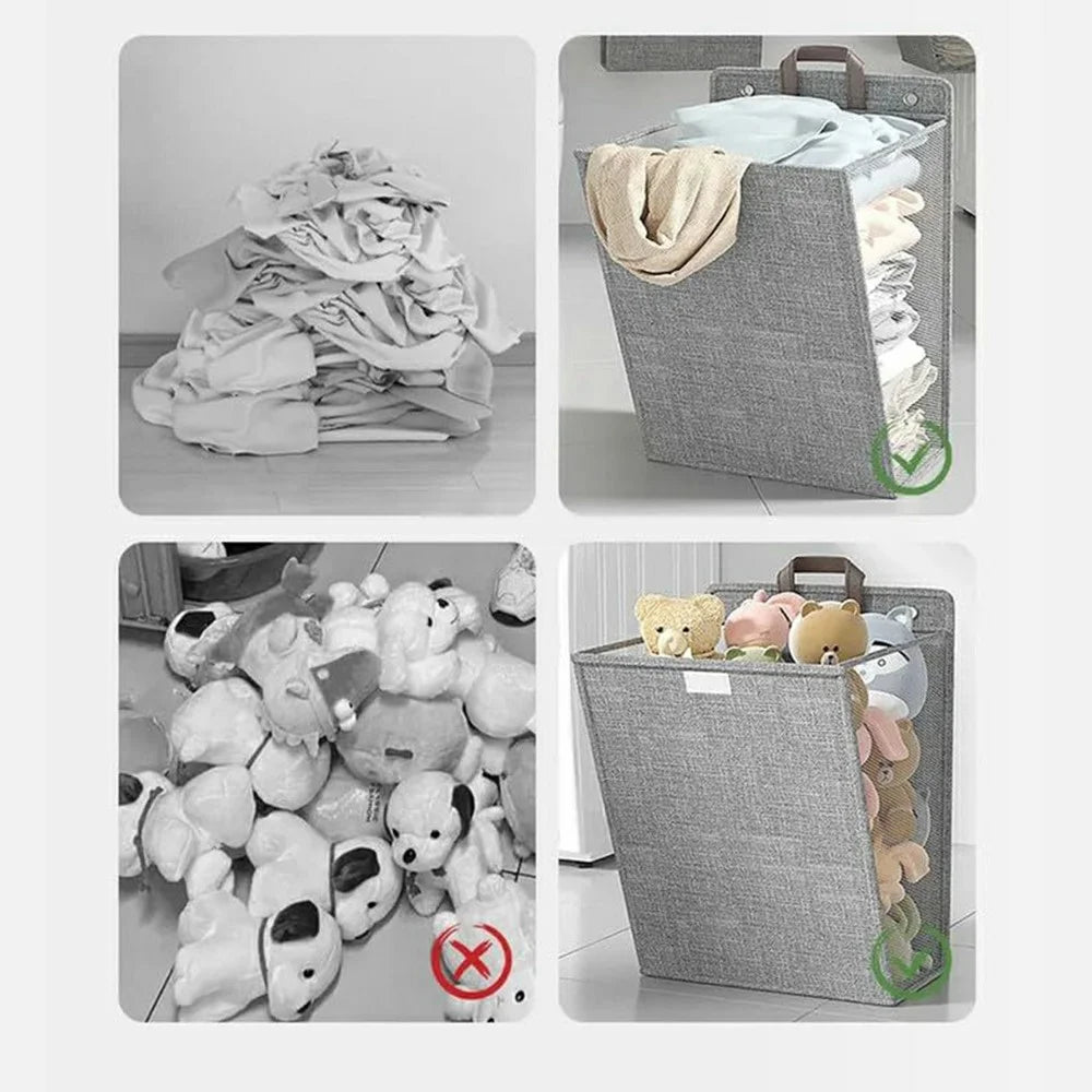 Foldable Hanging Laundry Hamper Bathroom Clothes Basket Wall-Mounted Washing Bin, Size M - Grey - 3