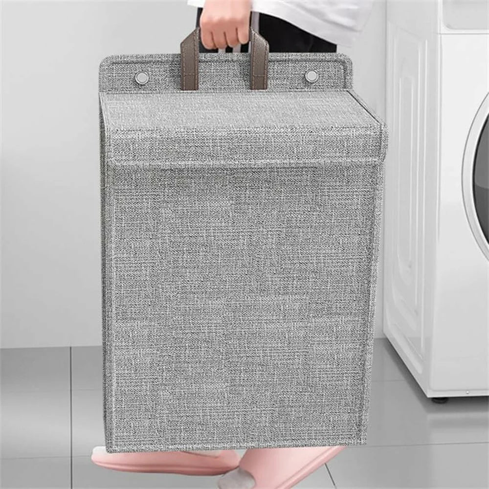 Foldable Hanging Laundry Hamper Bathroom Clothes Basket Wall-Mounted Washing Bin, Size M - Grey - 5