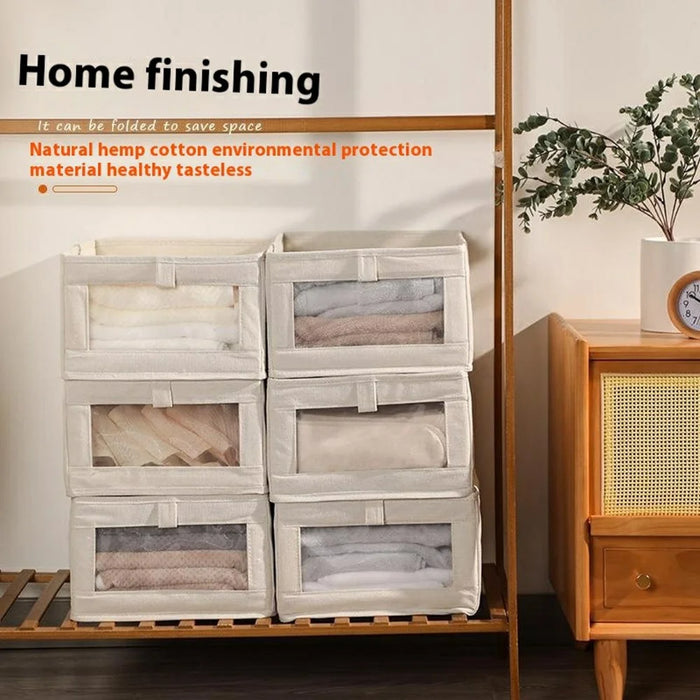 Size L Linen Storage Box with Viewing Window Foldable Clothes Organizer for Home Use - 2