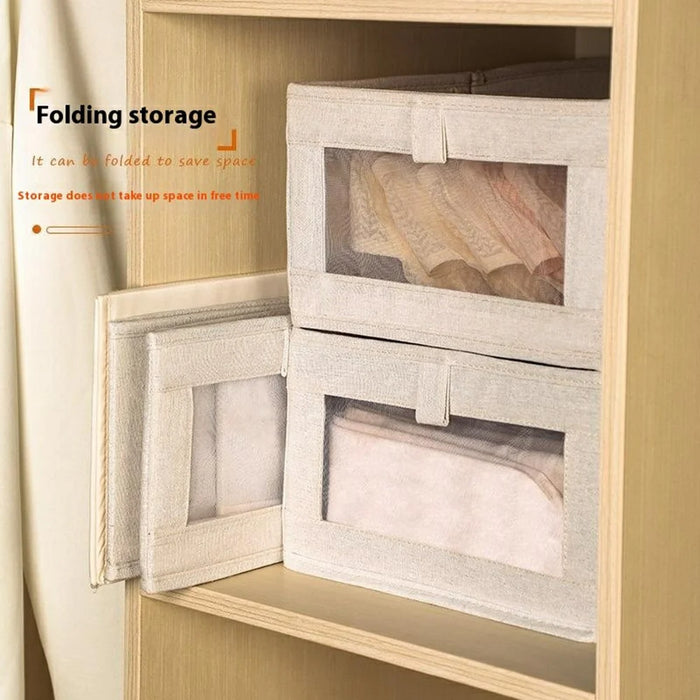 Size L Linen Storage Box with Viewing Window Foldable Clothes Organizer for Home Use - 3