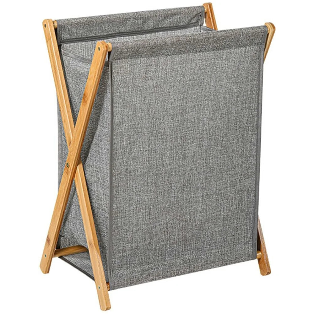 X Frame Laundry Hamper Foldable Bamboo Linen Cloth Storage Basket, Size M - 1