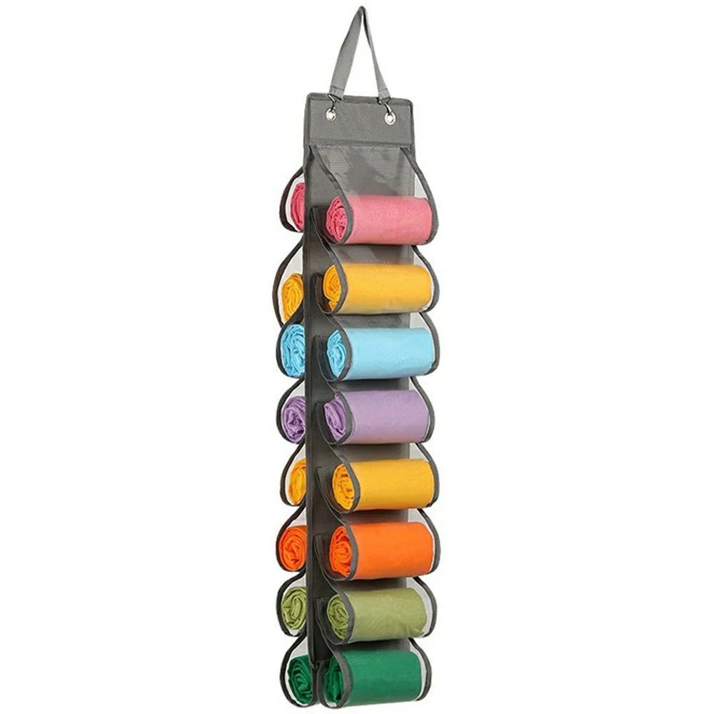 16 Pocket Hanging Organizer Closet Storage Bag for Clothes Pants Underwear Wardrobe Organizer - Grey - 1