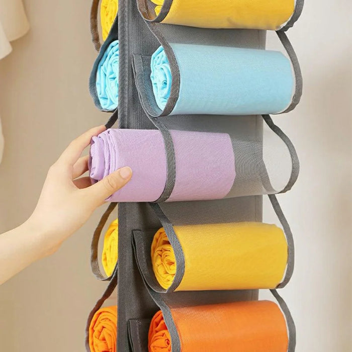 16 Pocket Hanging Organizer Closet Storage Bag for Clothes Pants Underwear Wardrobe Organizer - Grey - 5