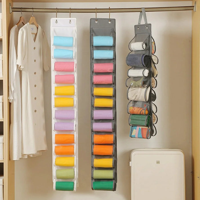 16 Pocket Hanging Organizer Closet Storage Bag for Clothes Pants Underwear Wardrobe Organizer - Grey - 7