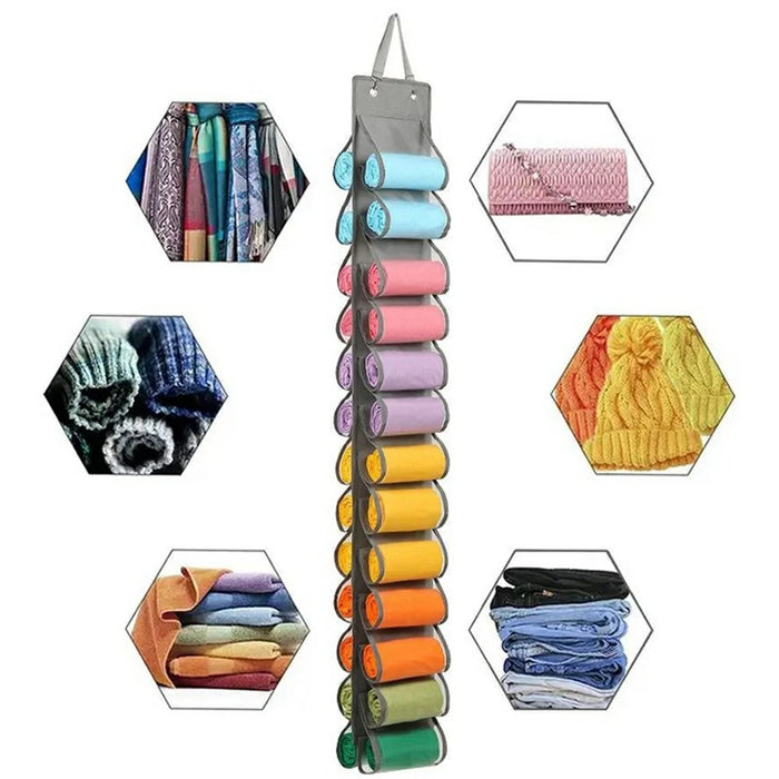 26 Pockets Clothes Pants Underwear Storage Hanging Bag Polyester Wardrobe Space Saving Organizer - Grey - 5