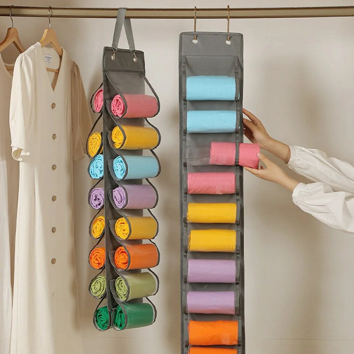 26 Pockets Clothes Pants Underwear Storage Hanging Bag Polyester Wardrobe Space Saving Organizer - Grey - 7