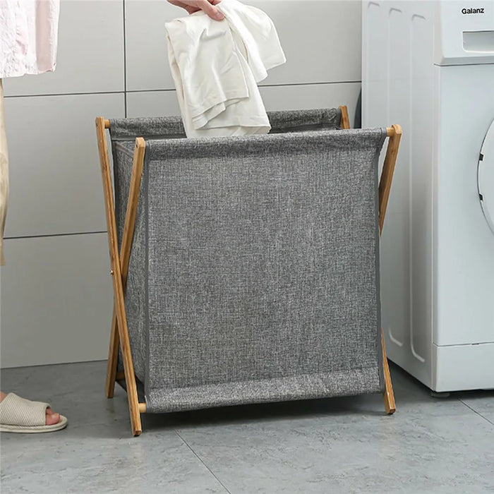 Collapsible Bamboo Frame Laundry Hamper Clothes Storage Basket for Bathroom Bedroom Size L - 2