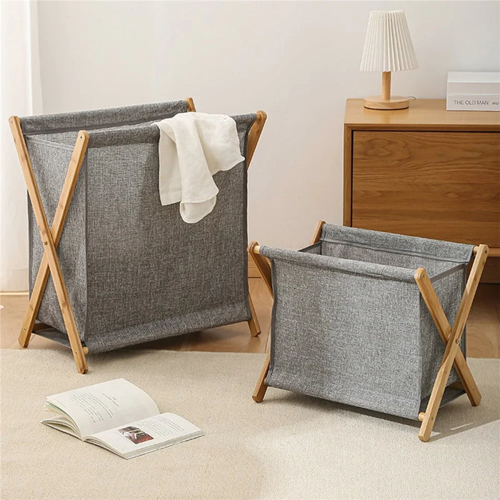 Collapsible Bamboo Frame Laundry Hamper Clothes Storage Basket for Bathroom Bedroom Size L - 5