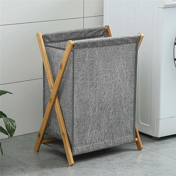 Collapsible Bamboo Frame Laundry Hamper Clothes Storage Basket for Bathroom Bedroom Size L - 7