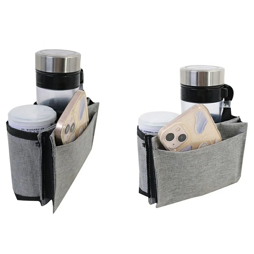 Travel Suitcase Cup Holder Hanging Bag Free Hands Oxford Cloth Luggage Bottle Pocket - Grey - 2