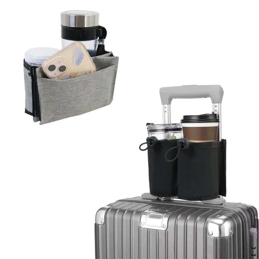 Travel Suitcase Cup Holder Hanging Bag Free Hands Oxford Cloth Luggage Bottle Pocket - Grey - 3