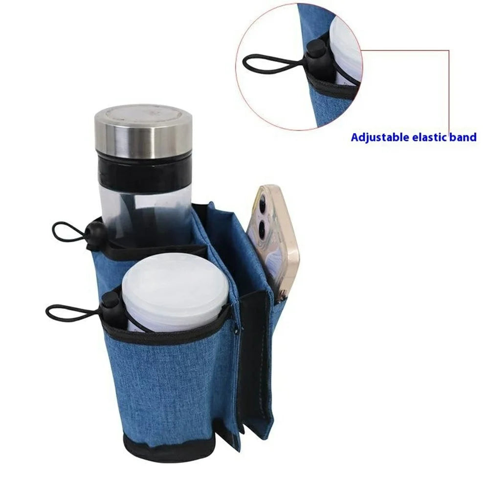 Travel Suitcase Cup Holder Hanging Bag Free Hands Oxford Cloth Luggage Bottle Pocket - Grey - 4