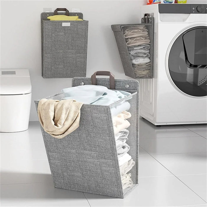 58 x 15 x 41cm Foldable Laundry Bag Large Capacity Hanging Dirty Clothes Basket Multi-Function Storage Organizer - Grey - 6
