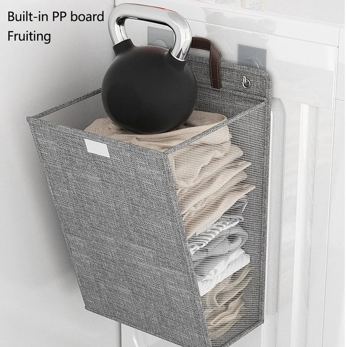 Foldable Laundry Hamper Large Capacity Storage Basket Wall Hanging Multifunctional Organizer For Clothes  /  Toys  /  Bedding - Grey - 3