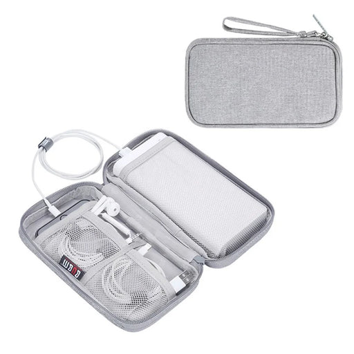 BUBM CDB-MYB Phone Power Bank Carrying Pouch Portable Data Cable Zipper Storage Bag, Size S - Grey - 1