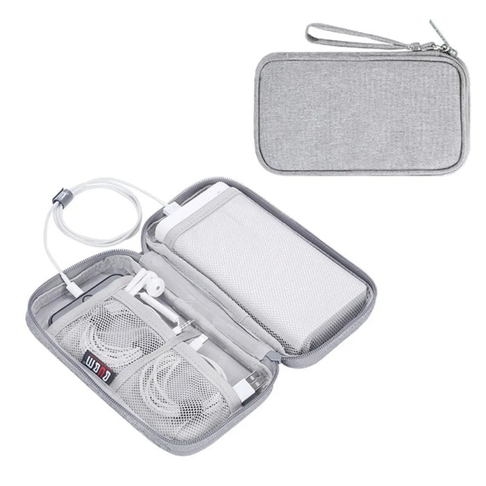 BUBM CDB-MYB Phone Power Bank Carrying Pouch Portable Data Cable Zipper Storage Bag, Size S - Grey - 1