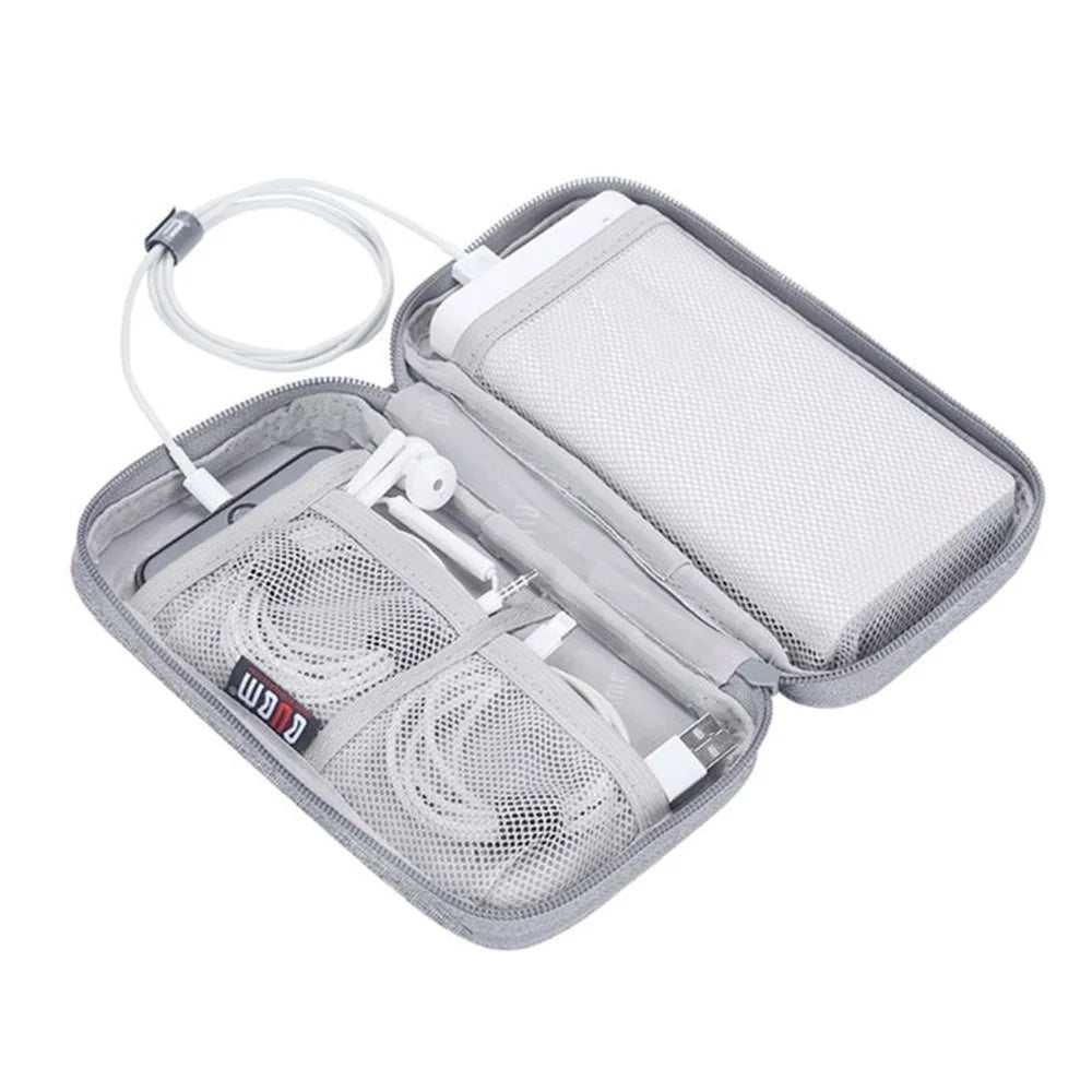 BUBM CDB-MYB Phone Power Bank Carrying Pouch Portable Data Cable Zipper Storage Bag, Size S - Grey - 2