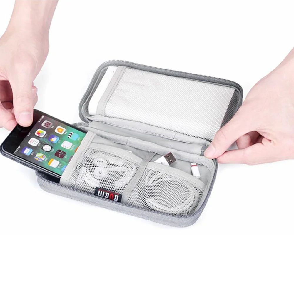 BUBM CDB-MYB Phone Power Bank Carrying Pouch Portable Data Cable Zipper Storage Bag, Size S - Grey - 3