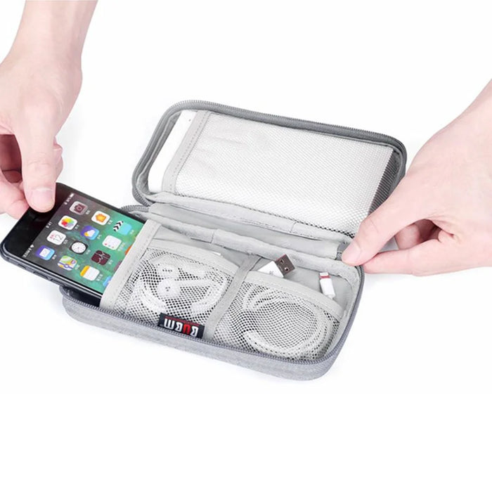 BUBM CDB-MYB Phone Power Bank Carrying Pouch Portable Data Cable Zipper Storage Bag, Size S - Grey - 3