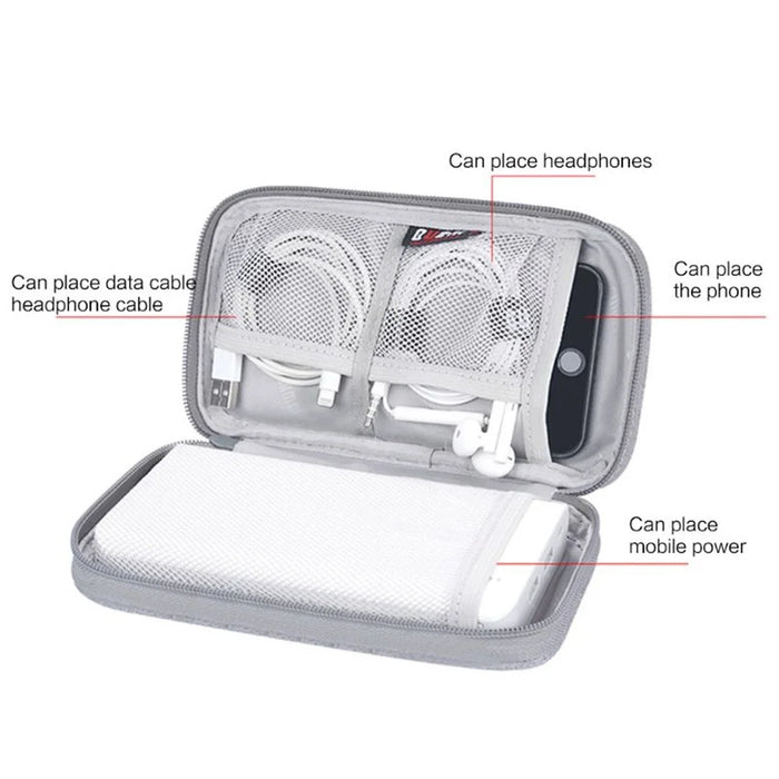 BUBM CDB-MYB Phone Power Bank Carrying Pouch Portable Data Cable Zipper Storage Bag, Size S - Grey - 4