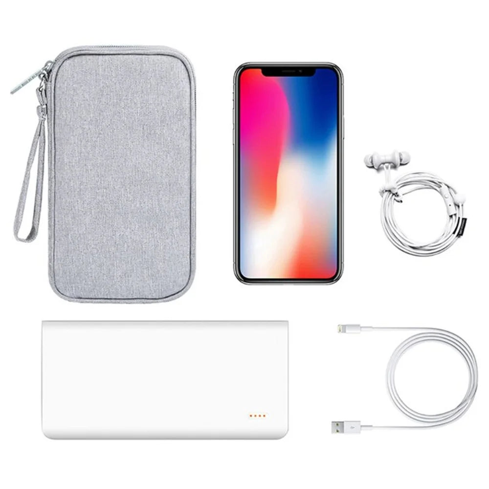 BUBM CDB-MYB Phone Power Bank Carrying Pouch Portable Data Cable Zipper Storage Bag, Size S - Grey - 5