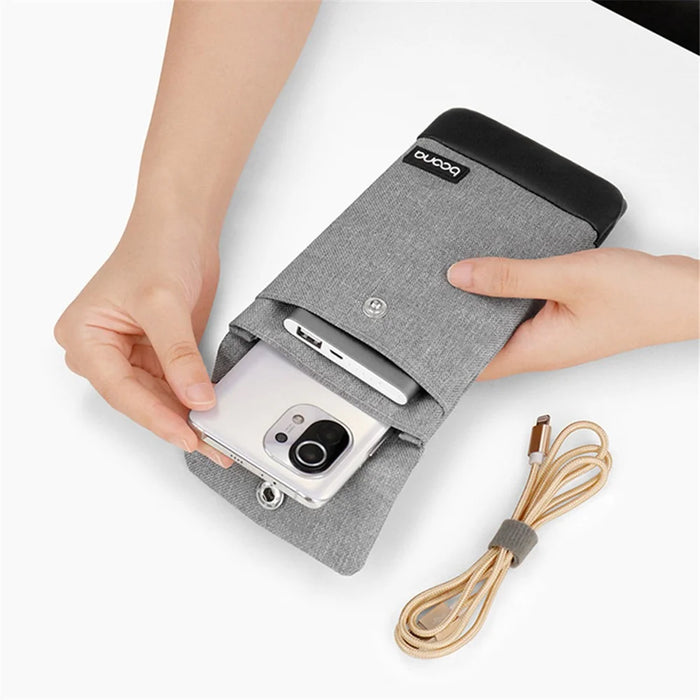 BAONA BN-G002 Snap Button Smartphone Pouch Phone Storage Bag Multi-Purpose Holder Power Bank Cable Purse, Size: L - Grey - 6