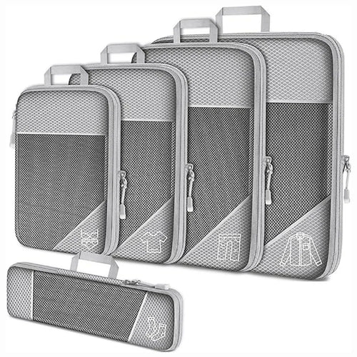 5Pcs / Set Luggage Organizer Bags Oxford Cloth Travel Packing Expandable Clothes Storage Bags - Grey - 1