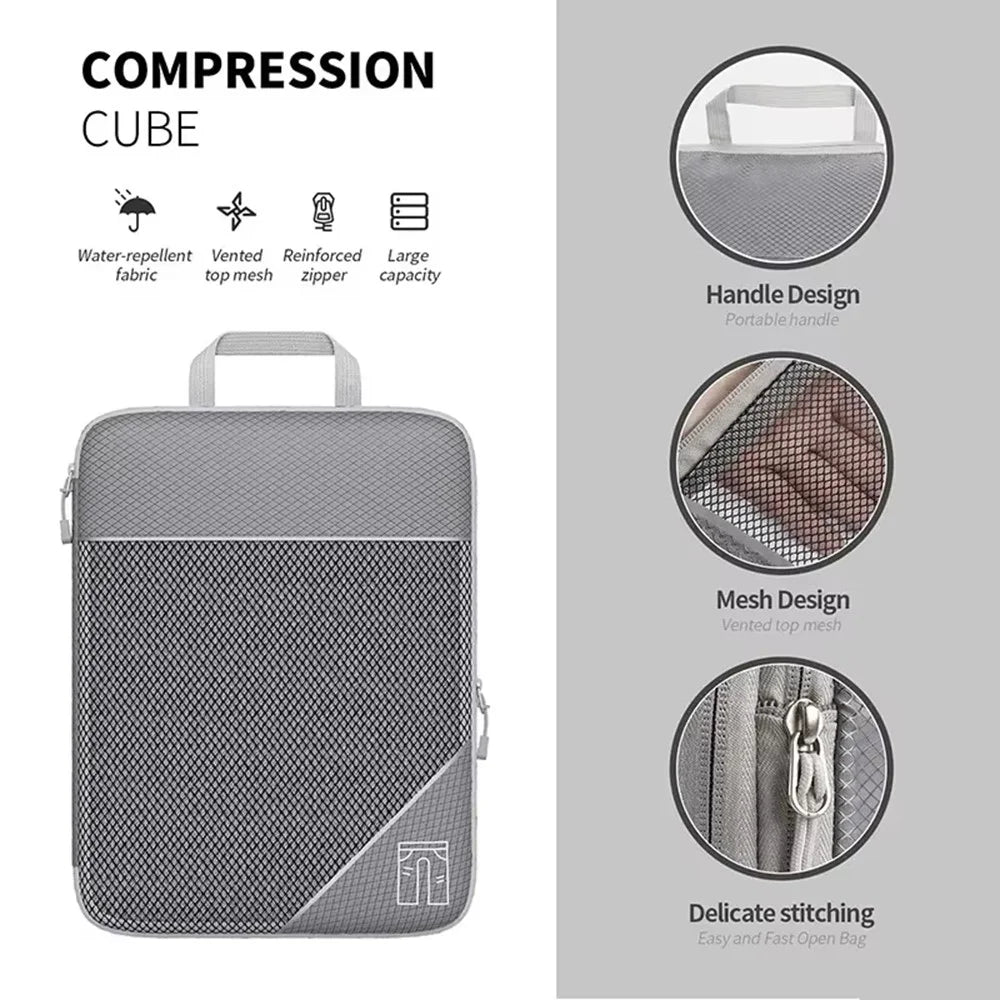 5Pcs / Set Luggage Organizer Bags Oxford Cloth Travel Packing Expandable Clothes Storage Bags - Grey - 2