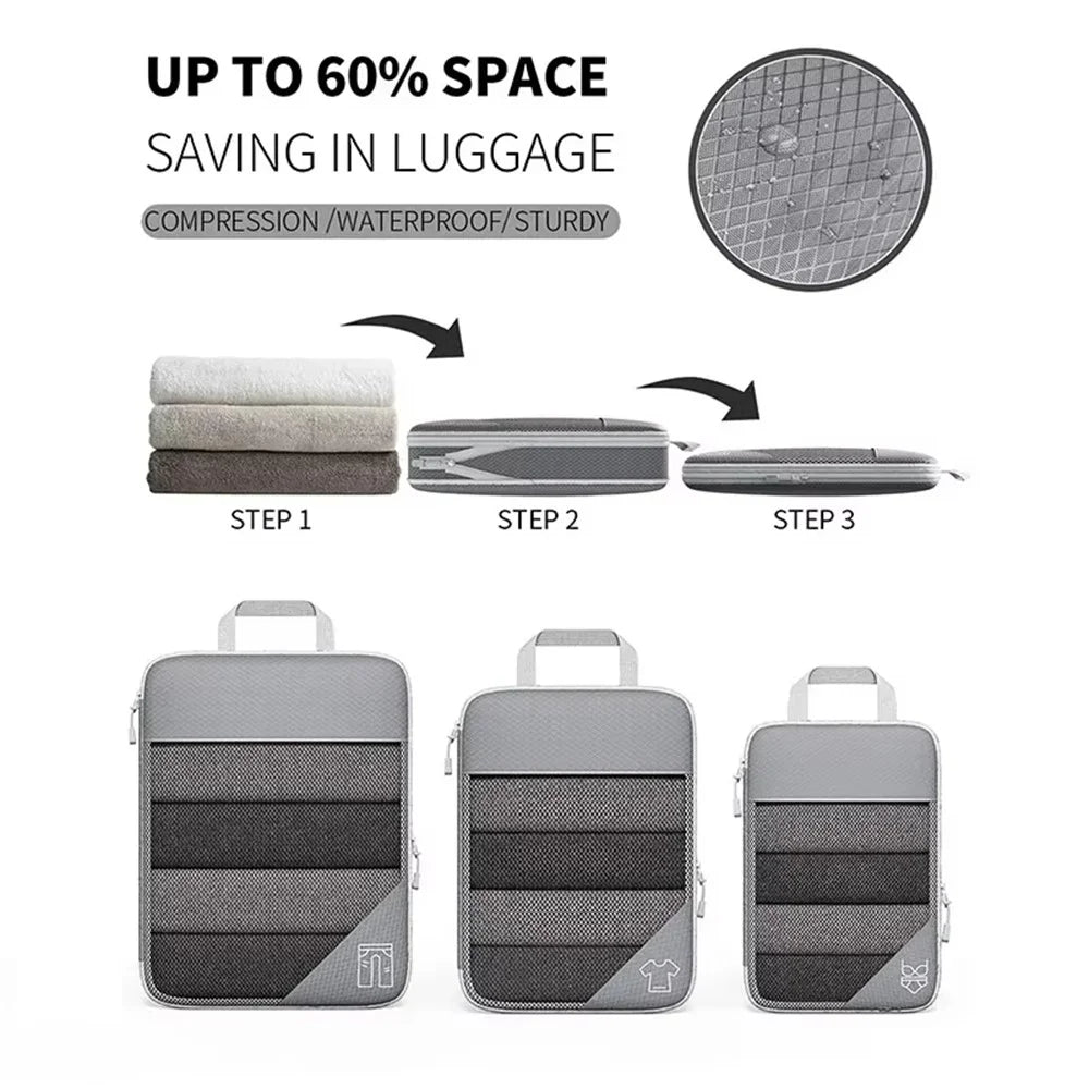 5Pcs / Set Luggage Organizer Bags Oxford Cloth Travel Packing Expandable Clothes Storage Bags - Grey - 4