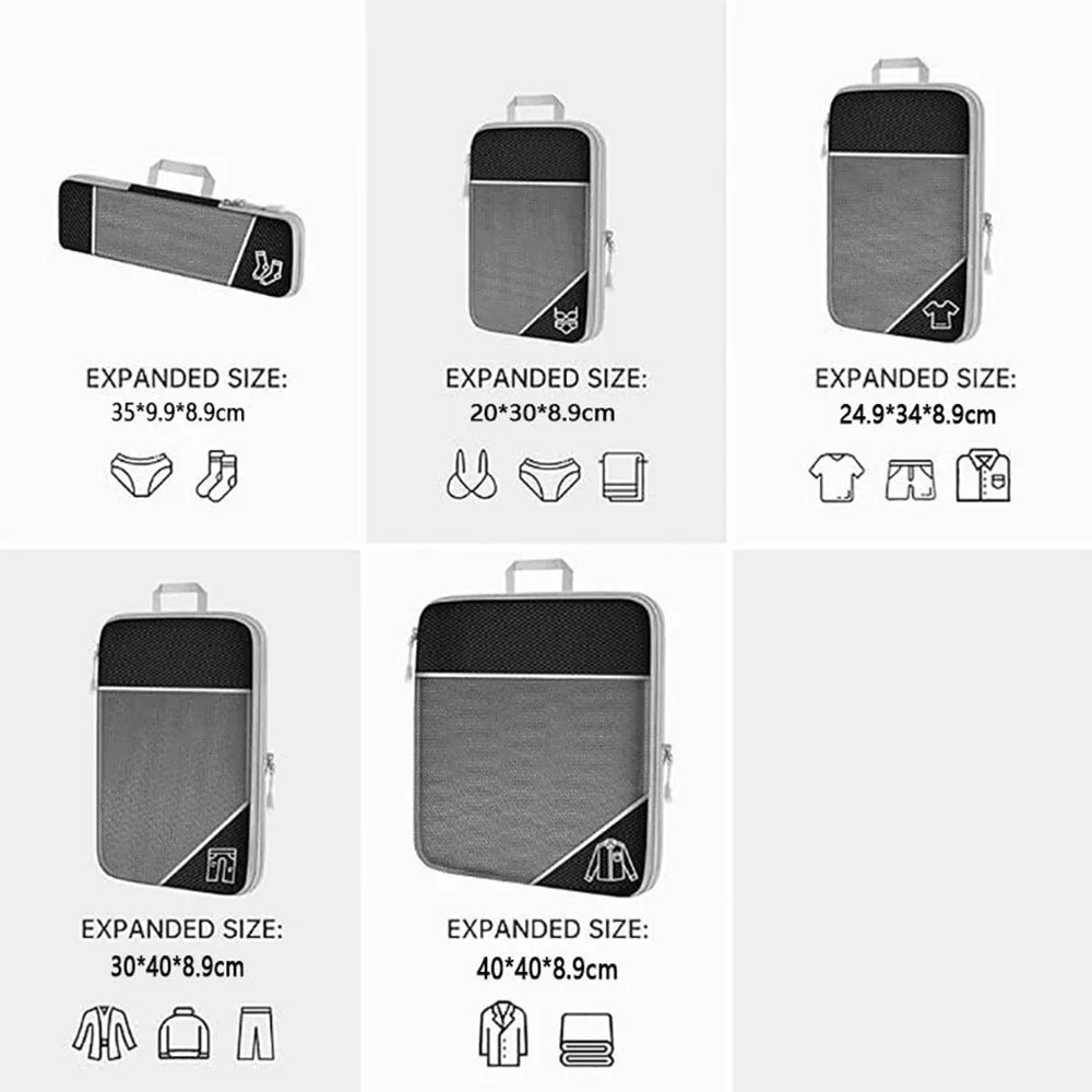 5Pcs / Set Luggage Organizer Bags Oxford Cloth Travel Packing Expandable Clothes Storage Bags - Grey - 6