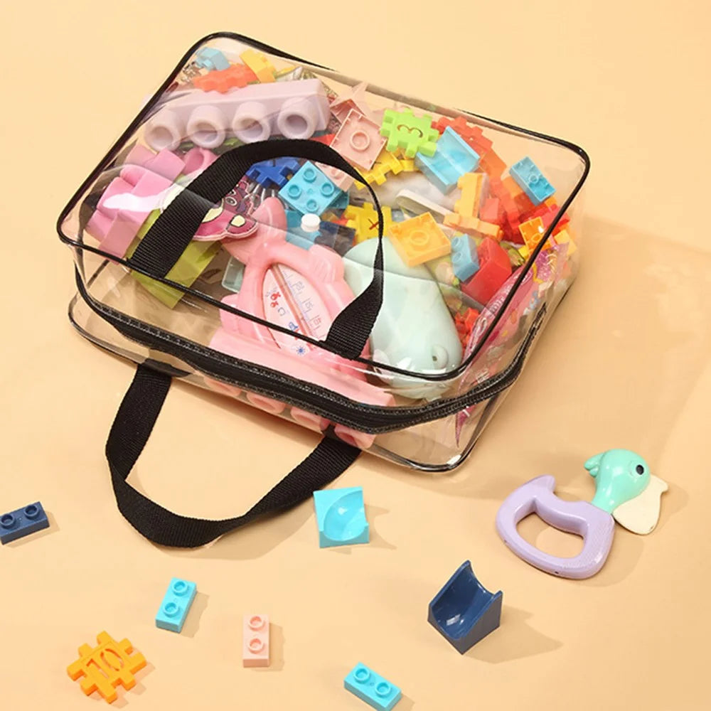 Waterproof Storage Bag Transparent PVC Tote Pouch for Building Blocks Beach Toys Toiletries - 2