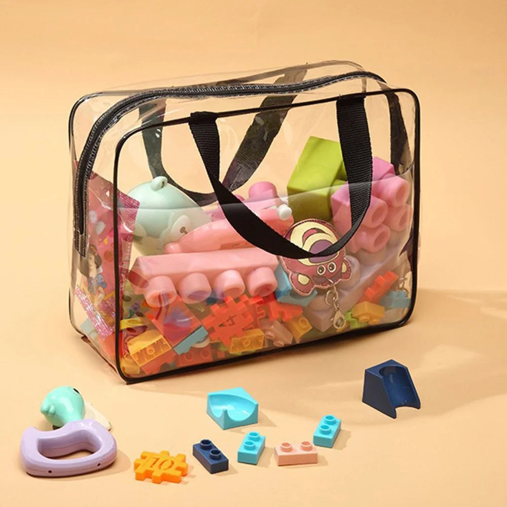 Waterproof Storage Bag Transparent PVC Tote Pouch for Building Blocks Beach Toys Toiletries - 4