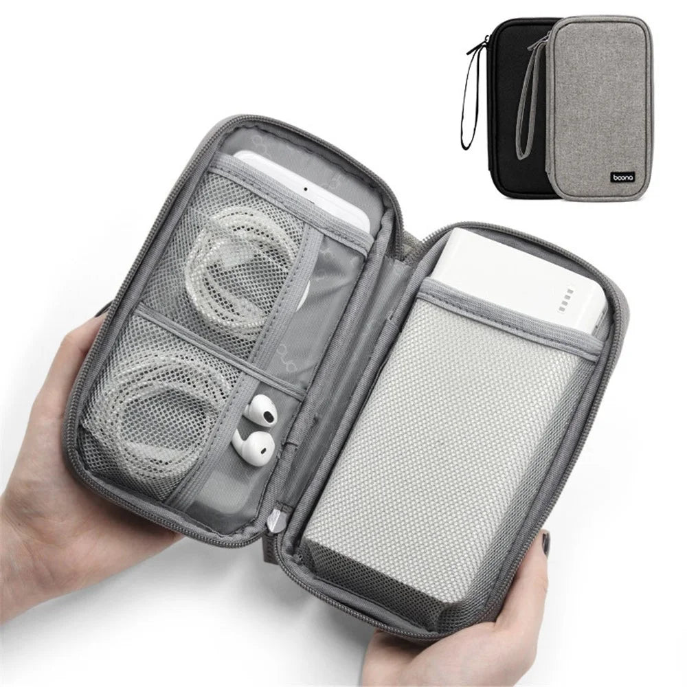 BAONA BN-E003 Electronic Accessories Organizer Bag Travel Organization Case Wrist Storage Bag for Power Bank, Charging Cable, Headset - Grey - 4