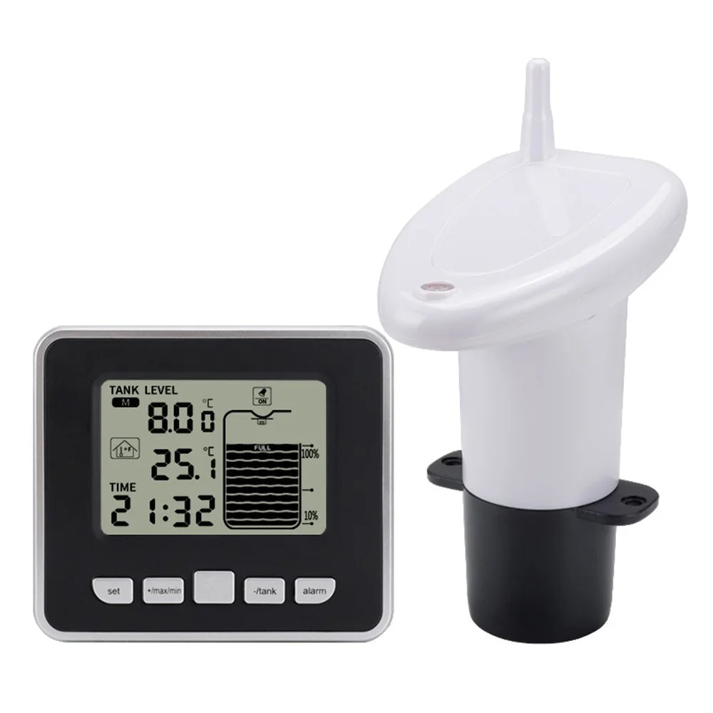 Multifunctional Ultrasonic Water Tank Level Meter with Indoor Temperature Display Digital Electronic Clock Thermometer - 1