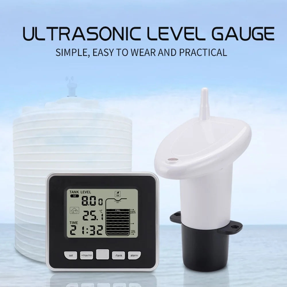 Multifunctional Ultrasonic Water Tank Level Meter with Indoor Temperature Display Digital Electronic Clock Thermometer - 2