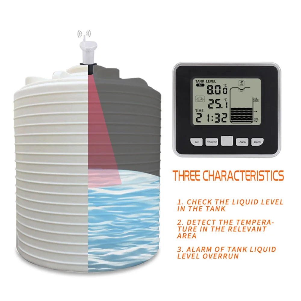 Multifunctional Ultrasonic Water Tank Level Meter with Indoor Temperature Display Digital Electronic Clock Thermometer - 3