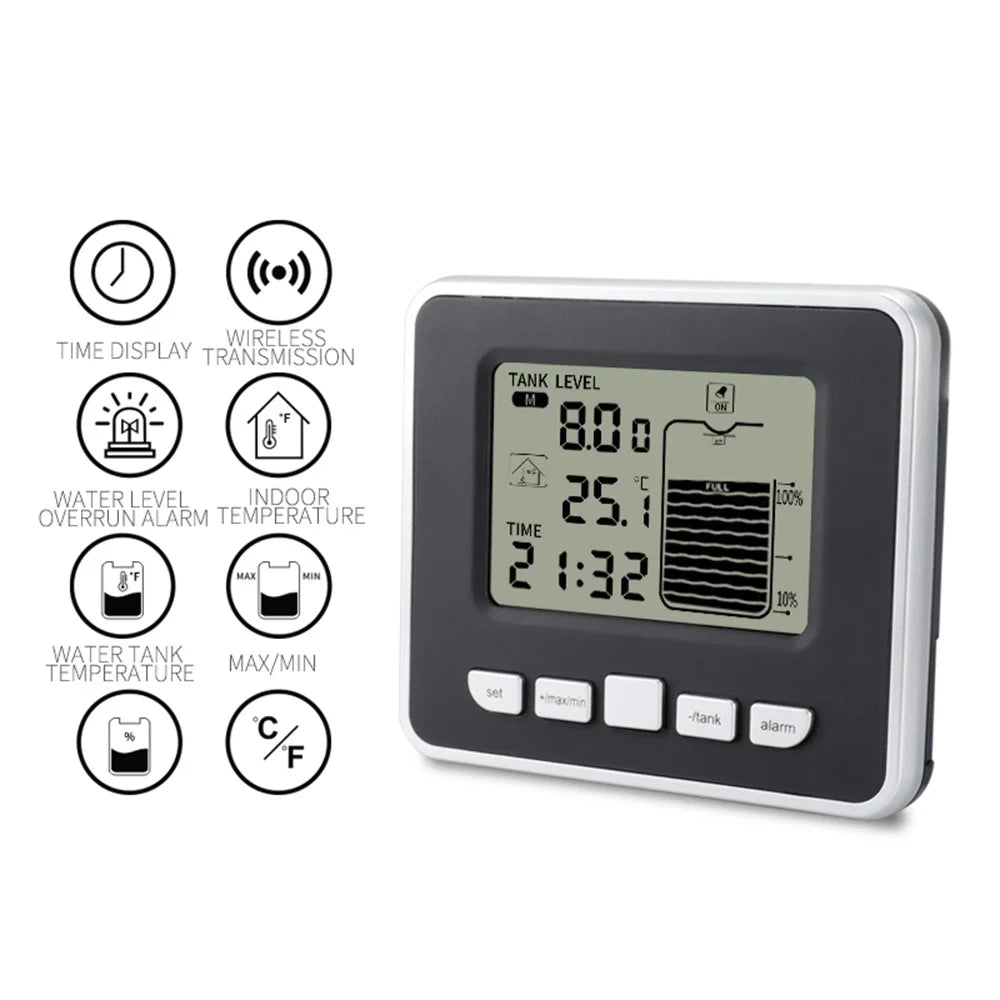 Multifunctional Ultrasonic Water Tank Level Meter with Indoor Temperature Display Digital Electronic Clock Thermometer - 4