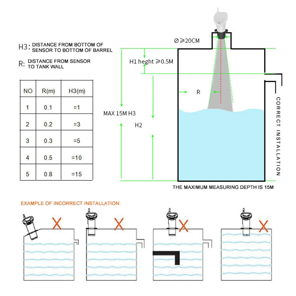 Multifunctional Ultrasonic Water Tank Level Meter with Indoor Temperature Display Digital Electronic Clock Thermometer - 6