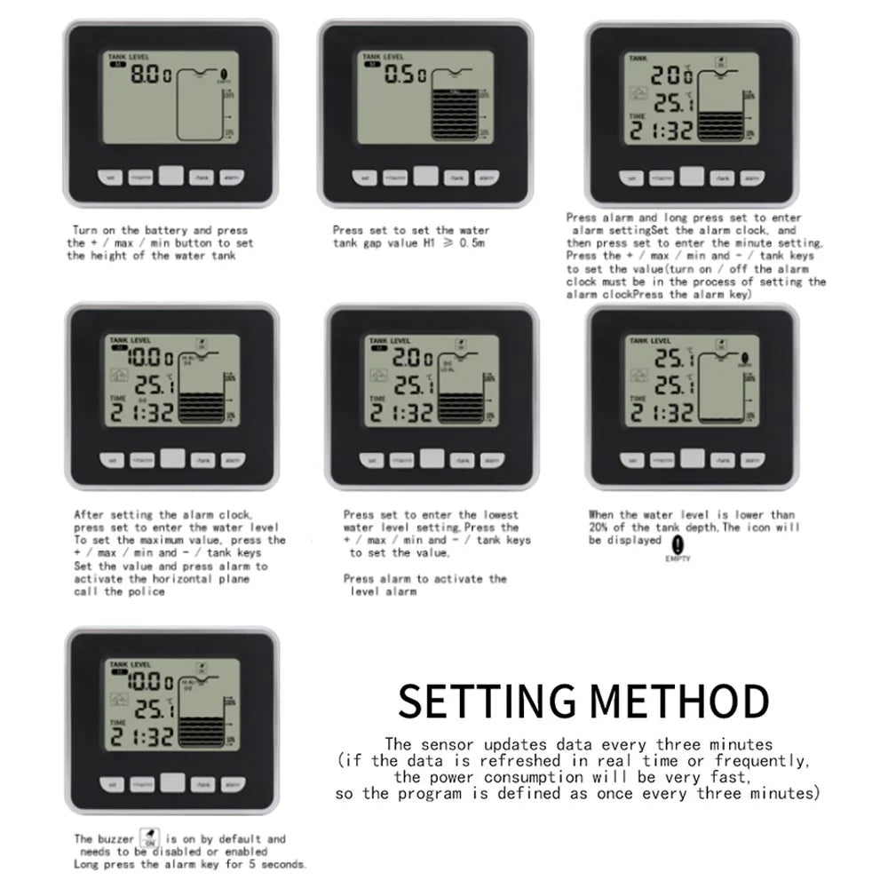 Multifunctional Ultrasonic Water Tank Level Meter with Indoor Temperature Display Digital Electronic Clock Thermometer - 7