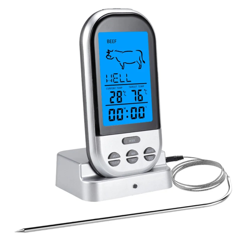 TS-BN52 Digital Food Thermometer with Timer BBQ Grilling Baking Kitchen Meat Cooking Temperature Meter (No FDA, BPA Free) - Silver - 2